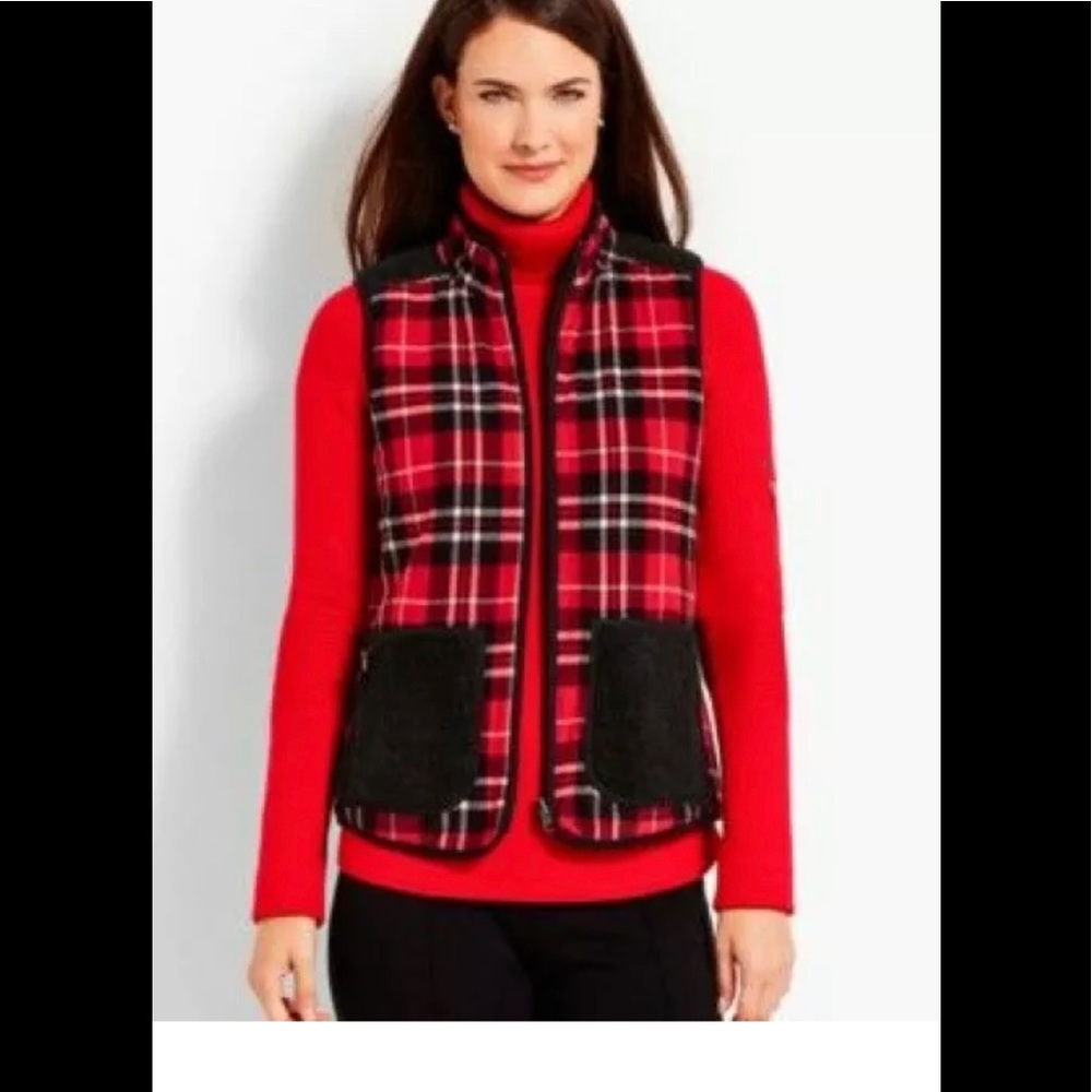Talbots holiday tartan red plaid therma warmth reversible vest limited edition